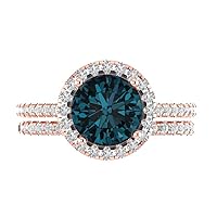 Clara Pucci 2.72ct Round Cut Halo Solitaire Natural London Blue Topaz Engagement Promise Anniversary Bridal Ring Band set 18K Rose Gold