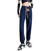 2022 Women's Lined Letter Print Sporty Joggers Fleece Trousers with Pockets Warm Winter Sweatpants