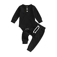 Newborn Baby Boy Clothes Button Long Sleeve Romper Bodysuit Pants Set Infant Soft Waffle Fall Winter Outfit