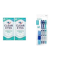Clear Eyes Sensitive Eye Drops 2 Pack and Dental Guru 3 Pack Toothbrushes