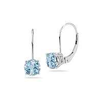 0.42-0.55 Cts of 4 mm AA Round Aquamarine Stud Earrings with Lever Backs in 14K White Gold