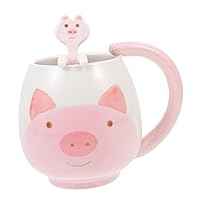BESTOYARD 1 Set Cartoon Animal Ceramics Household Water Cup Water Cup with Pig Coffee Mug Ceramic Cup Ceramic Coffee Travel Mug Ceramic Mug with Spoon Porcelain Cup Child Pottery Cup Cute