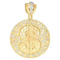 10k Yellow Gold Mens CZ Cubic Zirconia Simulated Diamond Currency Dollar Sign Charm Pendant Necklace Jewelry for Men