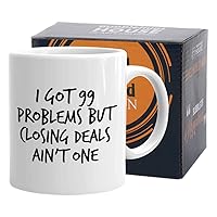 Realtor Coffee Mug 11 oz, I Got 99 Problems But Closing Deals Ain't One Gift for Real Estate Agent Salesman Employee Boss Coworkers, White