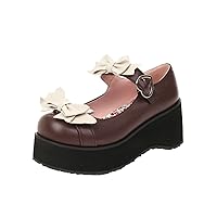 Platform Mary Janes Goth Kawaii Chunky Heel Retro Slip Resistant Comfy Adjustable Buckle Ankle Strap Bowknot Lolita Cosplay Shoes for Women