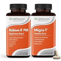 Migra-T with Relieve-R PM - Migraine Prevention & Relief Supplement - Supports Severe Headaches - Reduces Light Sound & Odor Sensitivity - Feverfew, White Willow, Magnesium Ginger & CoQ10-60 Capsules