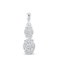 10kt White Gold Womens Round Diamond Double Cluster Pendant 1/4 Cttw
