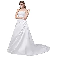 Women's Strapless A-line Satin Beaded Wedding Dresses Bridal Gowns for Brides