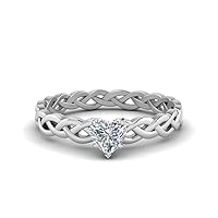 Choose Your Gemstone 0.50 Carat Diamond CZ Braided Solitaire Ring sterling silver Heart Shape Split Shank Engagement Ring Minimal Modern Design Birthday Gift Wedding Gift US Size 4 to 12