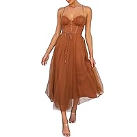 Sundresses for Women 2024 with Sleeves Midi, New Temperament Sexy Suspender Mesh Party Evening Dress Dress Max