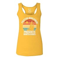 Retro Vintage Funny Boats and Hoes Prestige Worldwide Step Brothers Graphic Humor Women's Tank Top Racerback