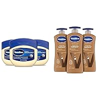 Vaseline Petroleum Jelly Original 3 Count Provides Dry Skin Relief & Intensive Care Body Lotion for Dry Skin Cocoa Radiant Lotion Made