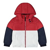 Andy & Evan Boys' Colorblocked Puffer Winter Jacket, Winter and Fall Weather Coats for Kids, Tan Navy or Red