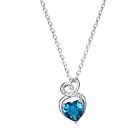 FANCIME 14K Real Solid Gold Birthstone Necklaces with Sterling Silver Chain 1.5 CT Genuine or Created Gemstone Genuine Diamonds Heart Necklace Small Dainty Basic Fine Jewelry for Women 16”+2”, Metal,