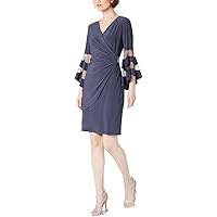 R&M Richards Womens Plus Gathered Surplice Wrap Dress