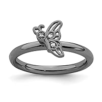 925 Sterling Silver Plated Butterfly Angel Wings With Dia. Ring Jewelry for Women in Black Silver Pink Silver Variety of Ring Sizes and Variety of mm Options