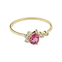 14K Gold Genuine Diamond And Pear Shape Pink Tourmaline Cluster Ring Fine Jewelry