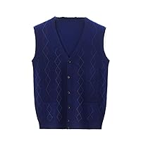 Men 31.1% Wool Knit Vest Buttons Down Basic Sweater Cardigan Pockets Sleeveless Argyle Autumn Winter V Neck