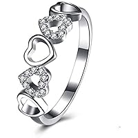 14K White Gold Plated 925 Sterling Silver Heart Cut Cubic Zirconia Engagement Love Heart Promise Band Ring for Women's Girl's