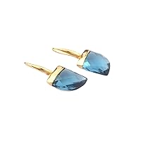 Guntaas Gems London Blue Quartz Dangle Earrings Brass Gold Plated Fancy Shape Hydro Quartz Gemstone Hook Earrings