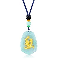 Natural Jade Dragon Necklace Pendant Inlaid with 22K Gold Good Luck Charm Jade Jewelry(Dragon)