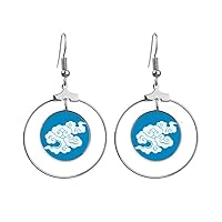 Painting Culture White Cloud Earrings Dangle Hoop Jewelry Drop Circle