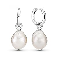 PANDORA Moments Baroque Freshwater Cultured Pearl Earrings in White 12.7 x 26.8 x 10.4 mm (D/H/W), Sterling Silver Pearl, Pearl