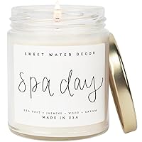 Sweet Water Decor Spa Day Candle - Sea Salt, Jasmine, and Wood Relaxing Scented Soy Wax Spring Candle for Home - 9oz Clear Jar, 40 Hour Burn Time, Made in the USA