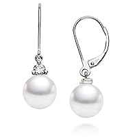 18k Gold AAAA Quality Japanese Akoya Cultured Pearl Dangling Diamond Earrings for Women - PremiumPearl