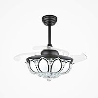 Ceiling Fan with Lights,Crystal Ceiling Fan 4 Retractable Blades Remote Led Chandelier 3 Color Changes 3 Speeds Ceiling Fan Light Lighting Fixture Led/42Inch