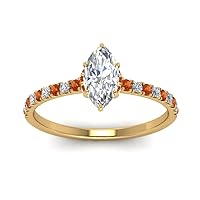 Choose Your Gemstone Marquise Shape 14k Yellow Gold Plated Halo Engagement Rings Hidden Halo Petite Diamond CZ Ring Lightweight Office Wear Gift Jewelry for Women : US Size Size 4 TO 12
