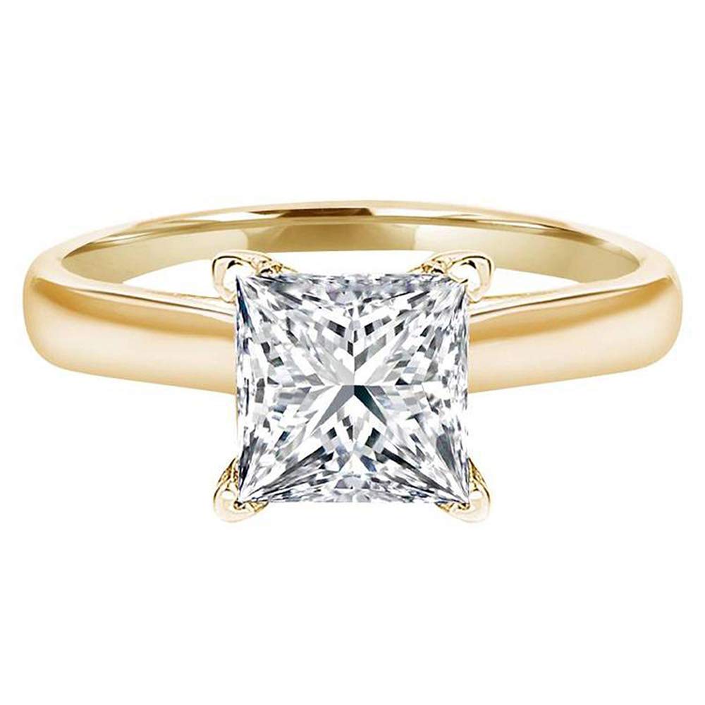 Clara Pucci 3.0 ct Brilliant Princess Cut Solitaire White Lab Created Sapphire Gem 4-Prong Engagement Wedding Bridal Promise Anniversary Ring Solid 18K Yellow Gold for Women
