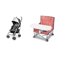 Summer Infant 3Dlite ST Convenience Stroller, Black & Gray - Lightweight Stroller & Pop ‘N Sit Portable Booster Chair, Coral & Gray - Booster Seat for Indoor/Outdoor Use - Fast