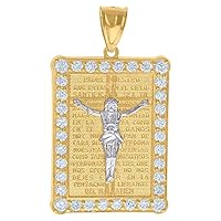10k Two tone Gold Mens CZ Cubic Zirconia Simulated Diamond Jesus Medallion Lord's Prayer Religious Charm Pendant Necklace Jewelry for Men