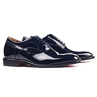 Masaltos Height Increasing Elevator Shoes for Men. Be Taller 7 cm / 2.75 inches. Lace-up Elegant Dress Style. Patent Leather Exterior. Model Charol Blue.