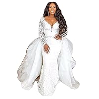 Sequins Lace up Corset Bridal Ball Gowns Detachable Train Mermaid Wedding Dresses for Bride Plus Size