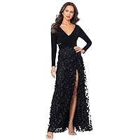 Xscape Women's Long Sleeve V-Neck Floral Skirted Gown (Reg and Petite)