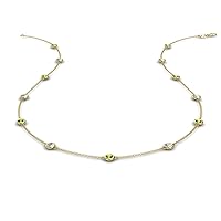 Peridot & Natural Diamond by Yard 13 Station Necklace 0.90 ctw 14K Yellow Gold. Included 18 Inches Gold Chain.
