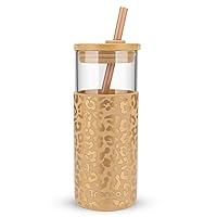 Tronco 20 oz Glass Tumbler with Straw and Lid- Glass Cup with Lid and Straw, Iced Coffee Cup Reusable, Smoothie Cups, Bamboo Lid and Protective Silicone Sleeve - BPA-Free