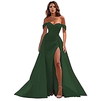 Off The Shoulder Long Satin Prom Dresses 2024 Mermaid Ruched Split Ball Gowns for Women Formal Dress KO011