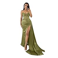 Sweetheart Prom Dresses with Slit Strapless Mermaid Evening Gowns Beaded Sparkly Formal Dresses with Train DR0487