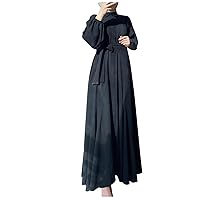 Elegant Muslim Abaya Islamic Evening Gown Womens Casual Long Sleeve Plus Size Summer Loose Maxi Long Dress with Belt