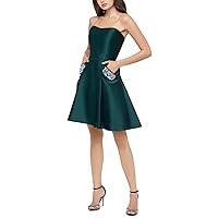 Womens Pocketed Embellished Strapless Short Party Fit + Flare Dress