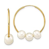 10k Gold 6 7mm Semi round White Freshwater Cultured Pearl Hoop Earrings DReligious Guardian Angel Jewelry for Women