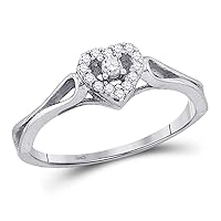 The Diamond Deal 10kt White Gold Womens Round Diamond Heart Promise Bridal Ring 1/10 Cttw
