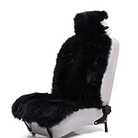 Winter Warm Authentic Australia Sheepskin Car Seat Cover Luxury Long Wool Front Seat Cover Fits Most Car, Truck, SUV, or Van (Black)