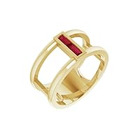 Solid 14k Yellow Gold Lab-Created Ruby Baguette Ring Band (Width = 9mm) - Size 7.5