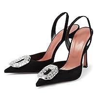 Vertundy Women's Rhinestone Satin Slingback Pumps Pointed Toe Satin Crystal Stiletto High Heels Sandals Party Wedding Bride Pump Dress Shoes