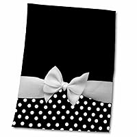 3dRose - InspirationzStore Ribbon Designs - Cute Fifties Style Black and White Polka dot Pattern with Elegant Sophisticated White Ribbon Bow - Towels (twl-56662-2)