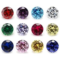 12pcs 4mm Birthday Stone 1pcs Per Colors Round Loose Cubic Zirconia Stones Synthetic Ruby 5# Synthetic Spinel 113# (4mm)